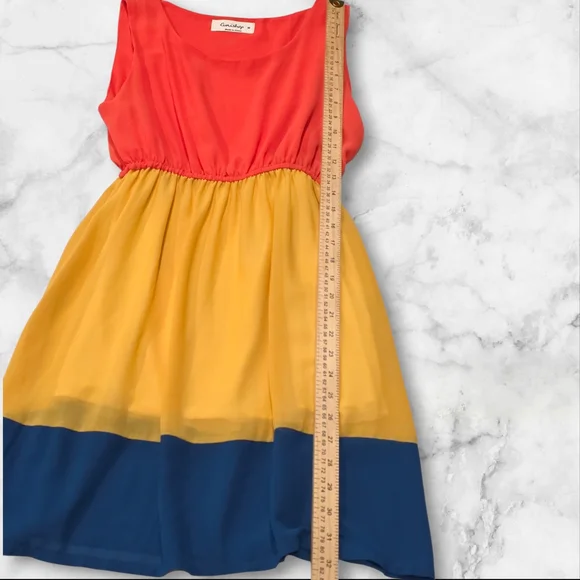 Eunishop Sleeveless Orange Yellow Blue Vacation Dress Size Medium (M) A120 - Picture 5 of 6